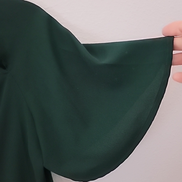 Shein Green Dress Top pleated collar& tie size Medium - Picture 3 of 5